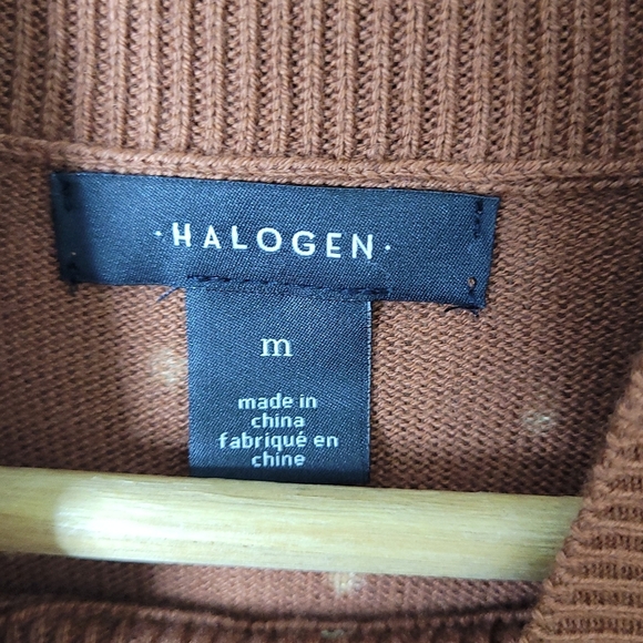 Halogen Polka Dot Sweater Puff Sleeve Twee Rust Ivory NEW - Picture 6 of 8